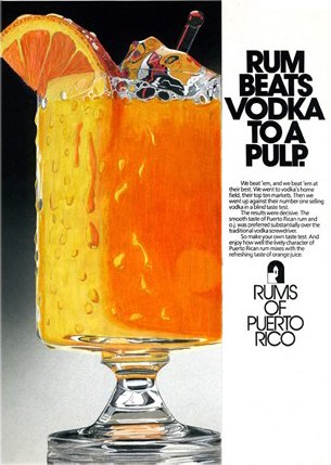 Hand-rendered coloured-pencil recreation of the Rums of Puerto Rico advertisement